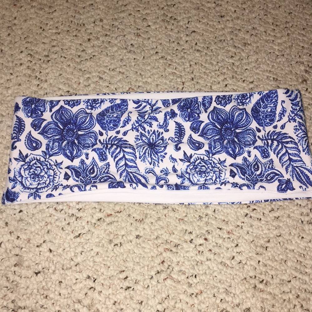 Blue paisley strapless strappy bikini top